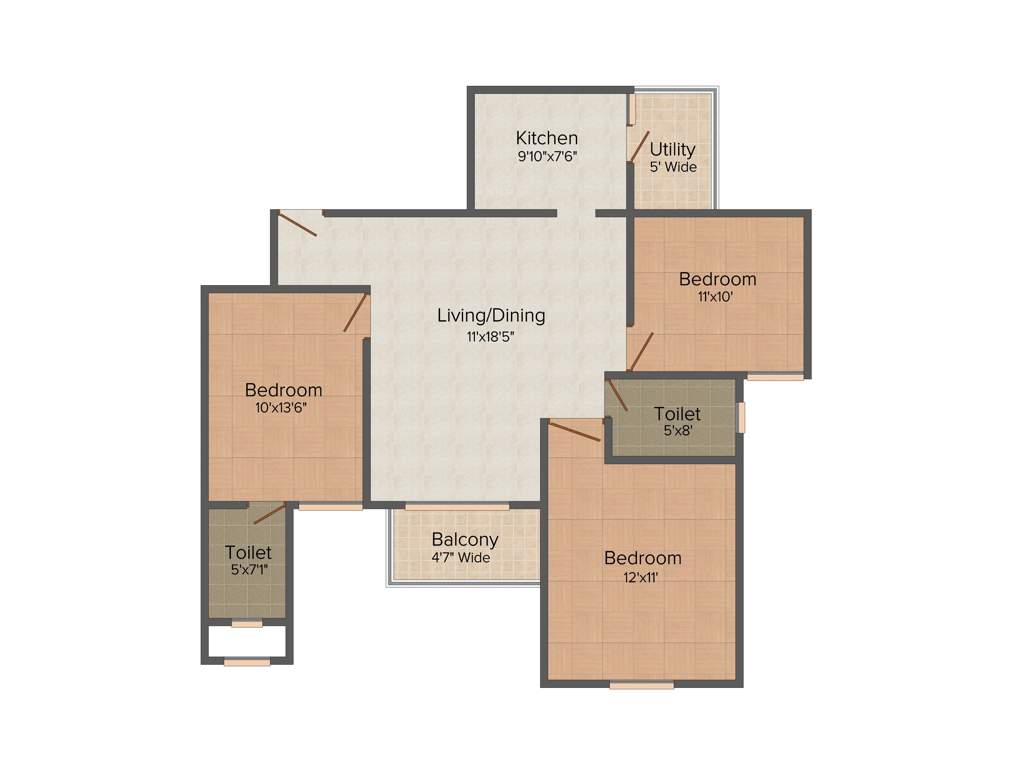 Plaza Pristine Acres Phase 2 (3BHK+2T (1,232 sq ft) 1232 sq ft)