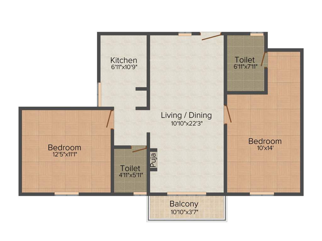 Plaza Group Verdant Acres Phase2 2BHK+2T (1,032 sq ft)