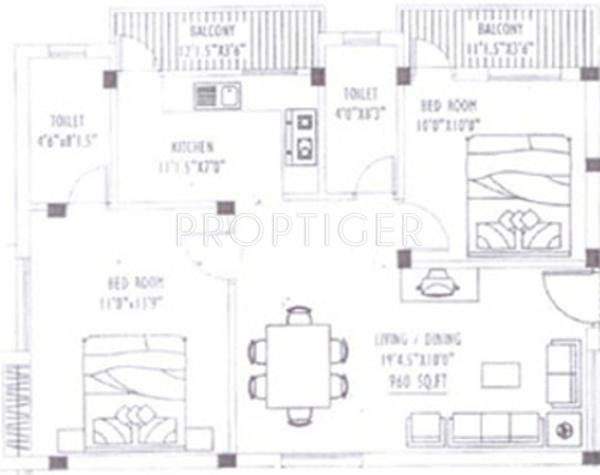 Aswin Aswin Eve (2BHK+2T (960 sq ft) 960 sq ft)