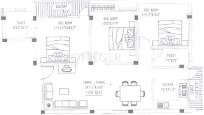 Aswin Aswin Eve (3BHK+3T (1,120 sq ft) 1120 sq ft)