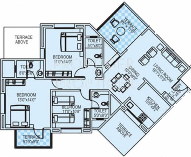 Concord Proxima (3BHK+3T (1,406 sq ft) 1406 sq ft)