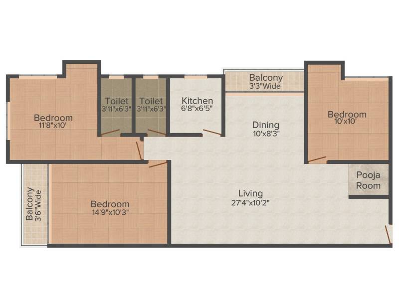 VAC Residency (3BHK+2T (1,276 sq ft)   Pooja Room 1276 sq ft)