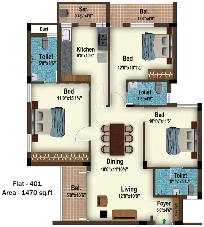 Optima Upgrade (3BHK+3T (1,470 sq ft) 1470 sq ft)