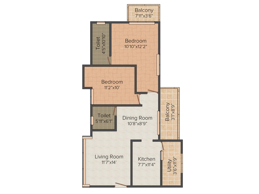 Jaag Achyutha Square (2BHK+2T (1,223 sq ft)   Study Room 1223 sq ft)