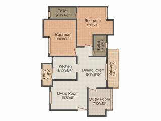 Jaag Achyutha Square (2BHK+2T (1,268 sq ft) 1268 sq ft)