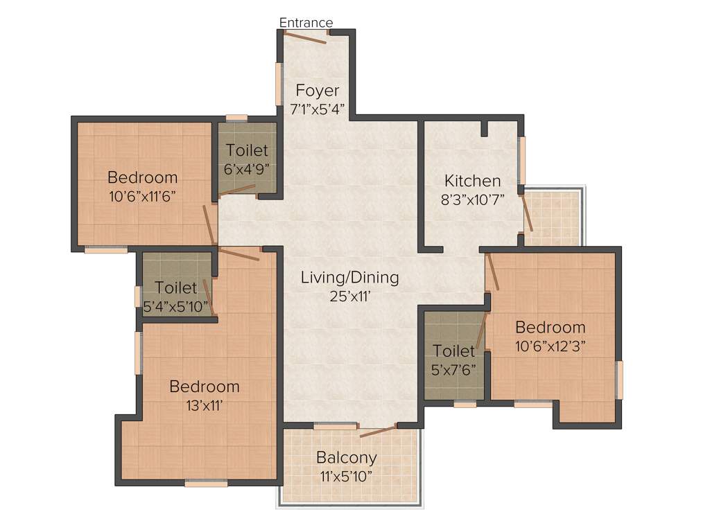 Sterling Bhandari (3BHK+3T (1,398 sq ft) 1398 sq ft)
