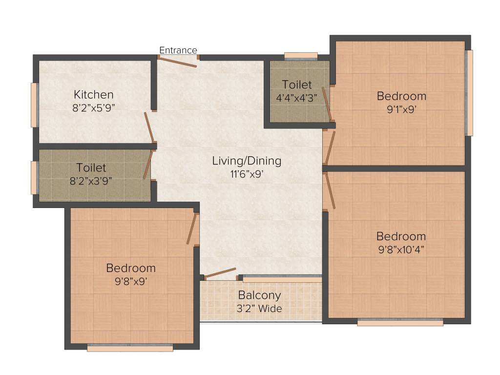 Pacific Paradise (3BHK+1T (922 sq ft) 922 sq ft)