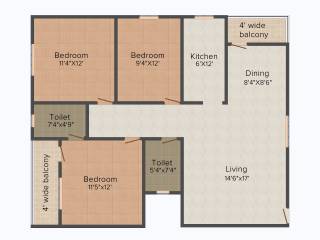 Star Star Green (3BHK+2T (1,386 sq ft) 1386 sq ft)