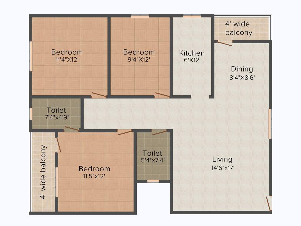 Star Star Green (3BHK+2T (1,386 sq ft) 1386 sq ft)