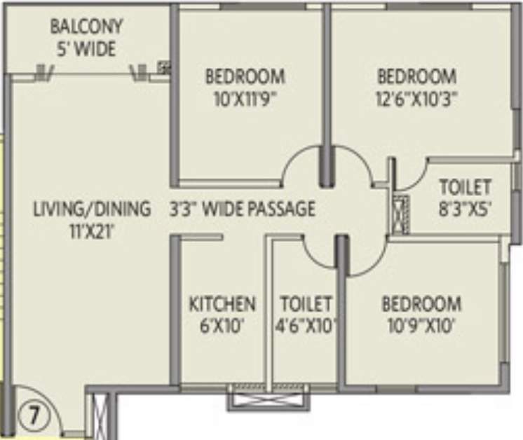 Siddha Galaxia 2 (3BHK+2T (1,265 sq ft) 1265 sq ft)