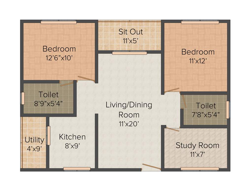 Radiant Heritage (2BHK+2T (1,195 sq ft) + Study Room 1195 sq ft)