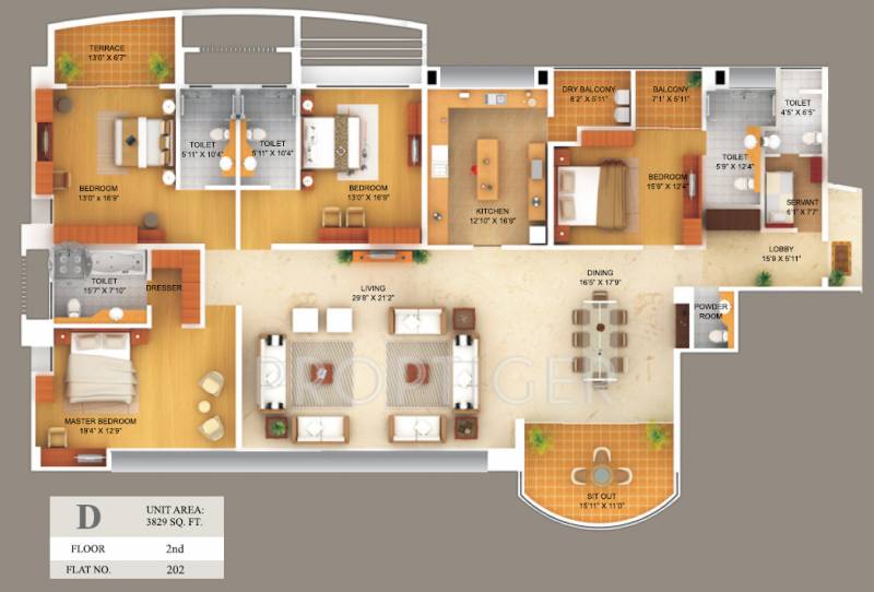 Amar Renaissance (4BHK+4T (3,829 sq ft)   Servant Room 3829 sq ft)