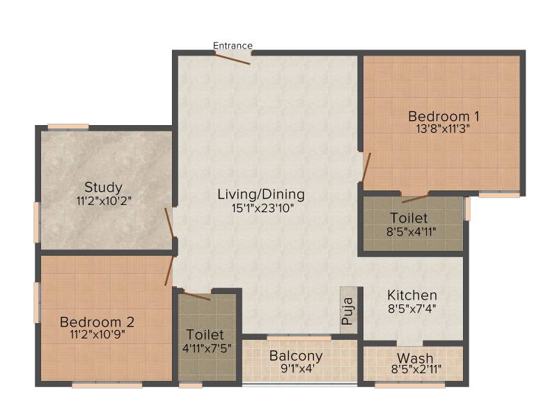 Shrusti Vedanshi (2BHK+2T (1,350 sq ft)   Study Room 1350 sq ft)