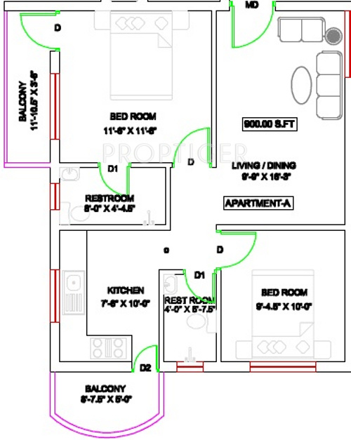  KNR Abirami Webster Village (2BHK+2T (900 sq ft) 900 sq ft)