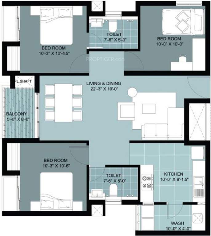 Lancor Lumina (3BHK+2T (1,256 sq ft) 1256 sq ft)