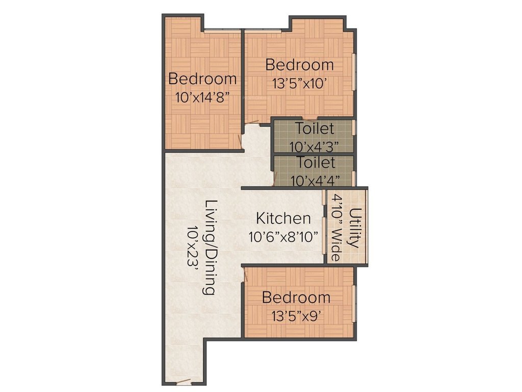 Merlin Uttara (3BHK+2T (1,278 sq ft) 1278 sq ft)