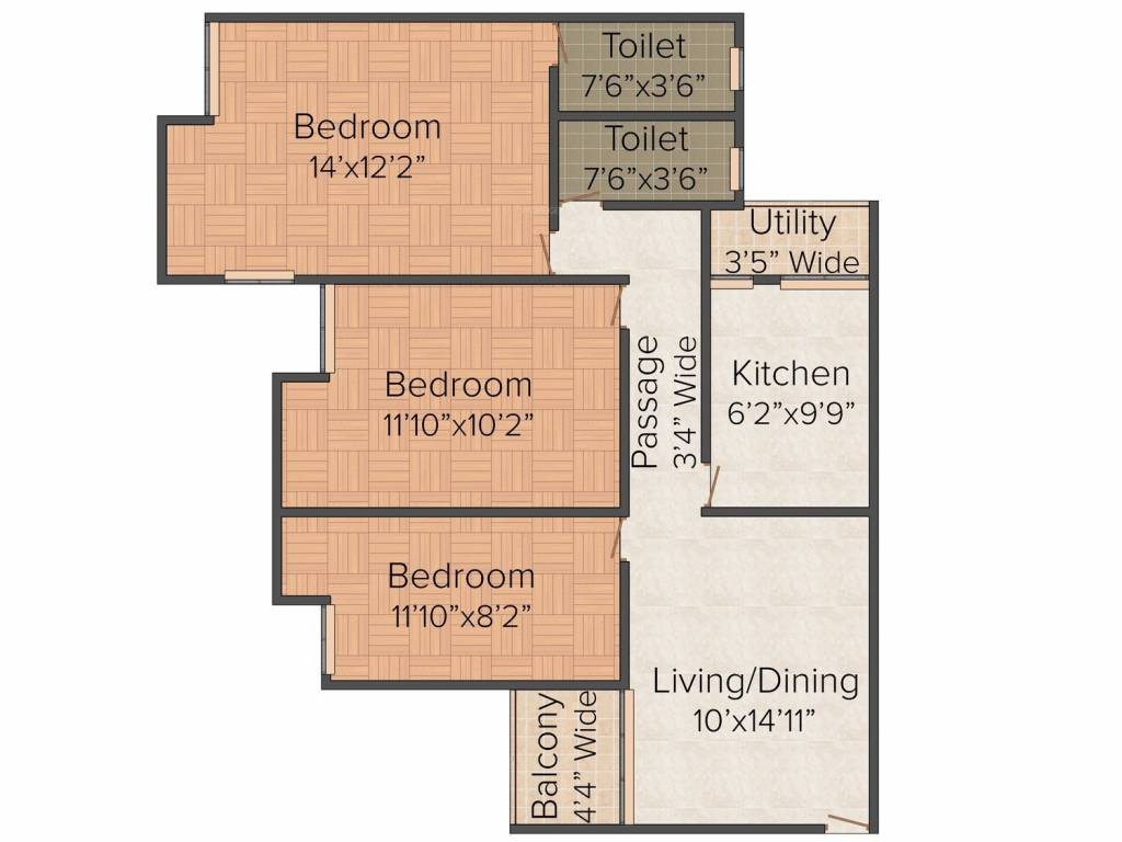 Merlin Uttara (3BHK+2T (1,080 sq ft) 1080 sq ft)