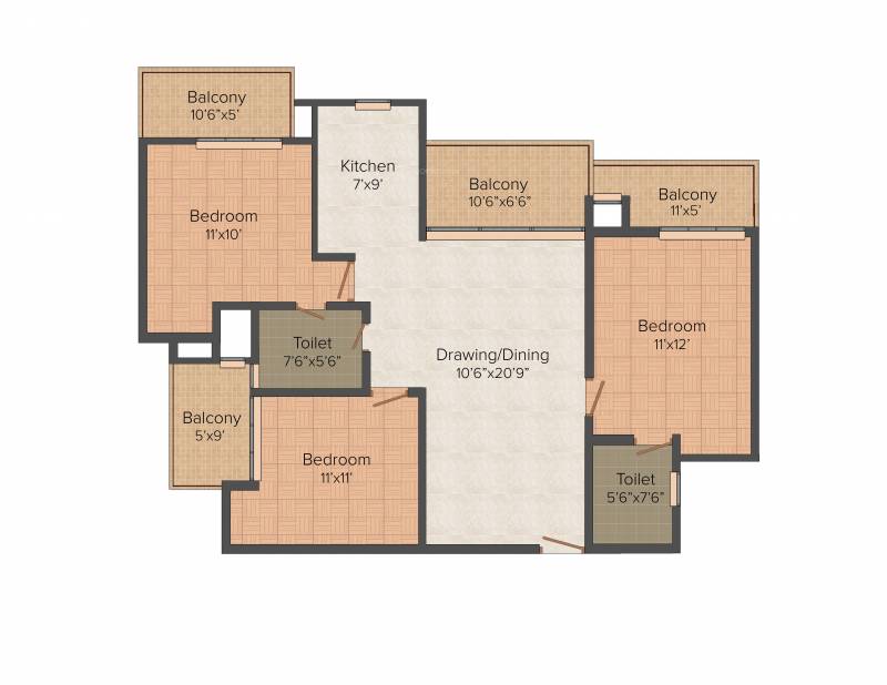 Ace Platinum Zeta 1 (3BHK+2T (1,450 sq ft) 1450 sq ft)