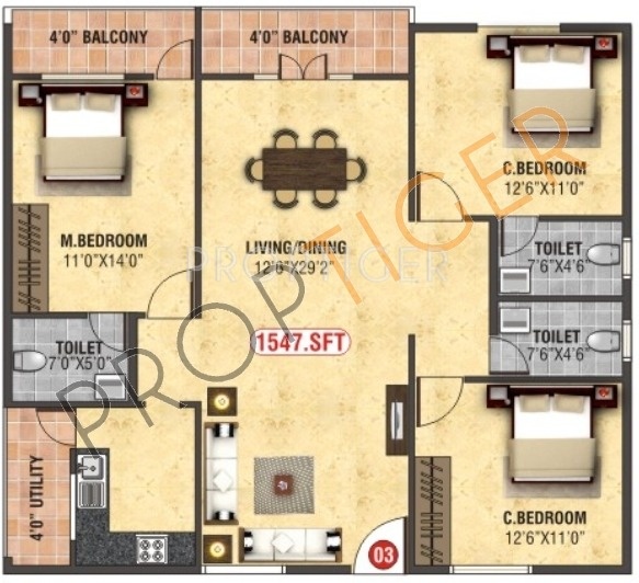 BM BM Homes (3BHK+3T (1,547 sq ft) 1547 sq ft)