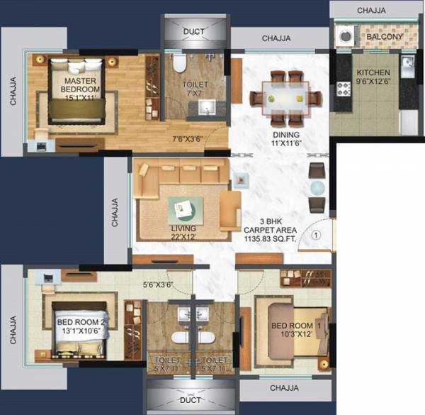 Rachanaa Solitaire (3BHK+3T (1,200 sq ft) 1200 sq ft)