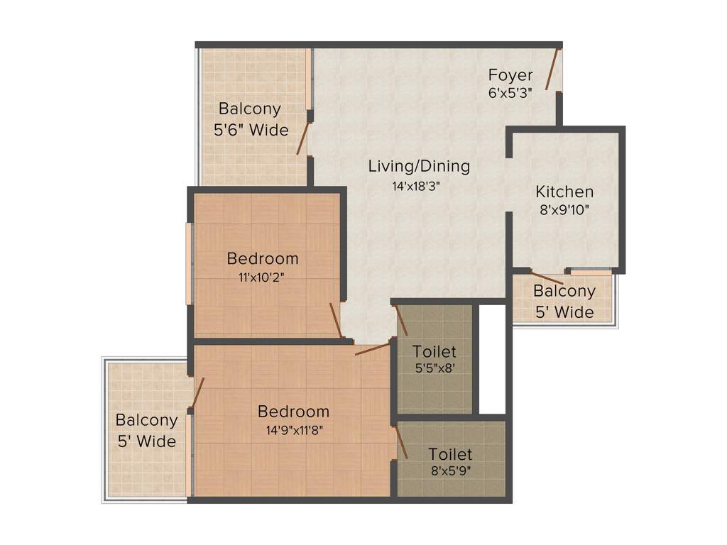 TDI Wellington Heights (2BHK+2T (1,160 sq ft) 1160 sq ft)