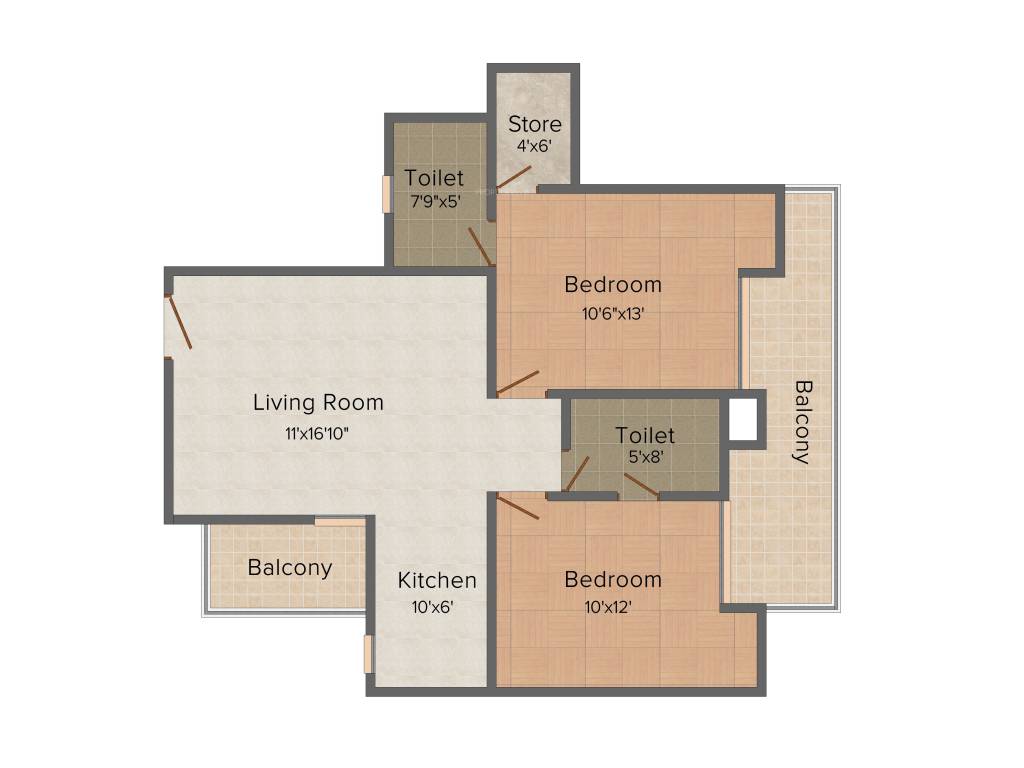 Ajnara Integrity (2BHK+2T (1,080 sq ft) 1080 sq ft)