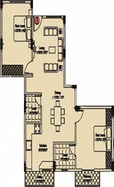 Pruthvi Lotus Floor Plan (2BHK+2T (858 sq ft) 858 sq ft)