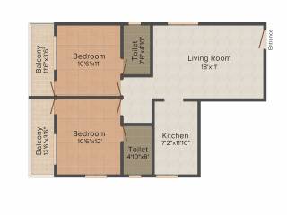 AR SM Signature (2BHK+2T (1,018 sq ft) + Study Room 1018 sq ft)