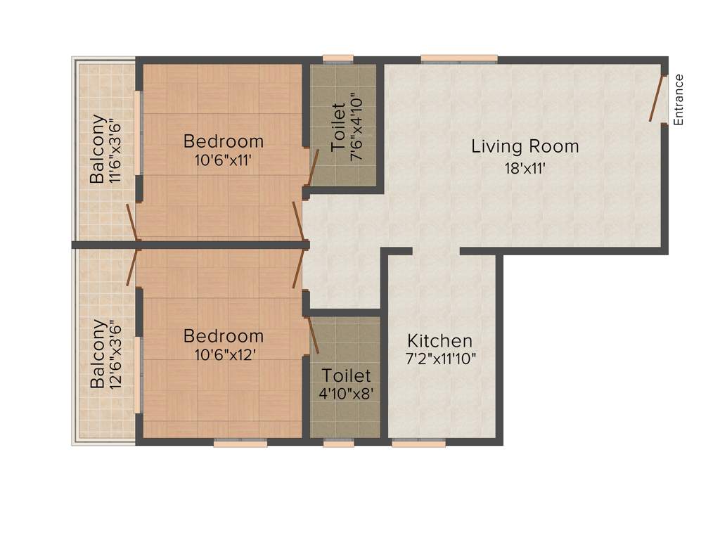 AR SM Signature (2BHK+2T (1,018 sq ft) + Study Room 1018 sq ft)