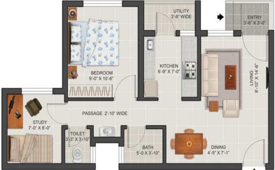TATA Shubh Griha (1BHK+1T (446 sq ft) + Study Room 446 sq ft)