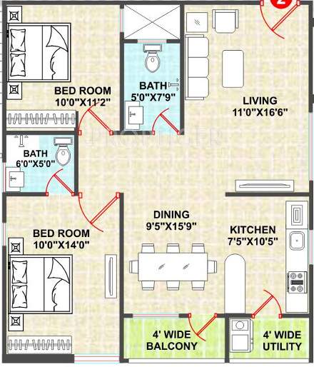 Shanta Sunshine Residency (2BHK+2T (1,100 sq ft) 1100 sq ft)