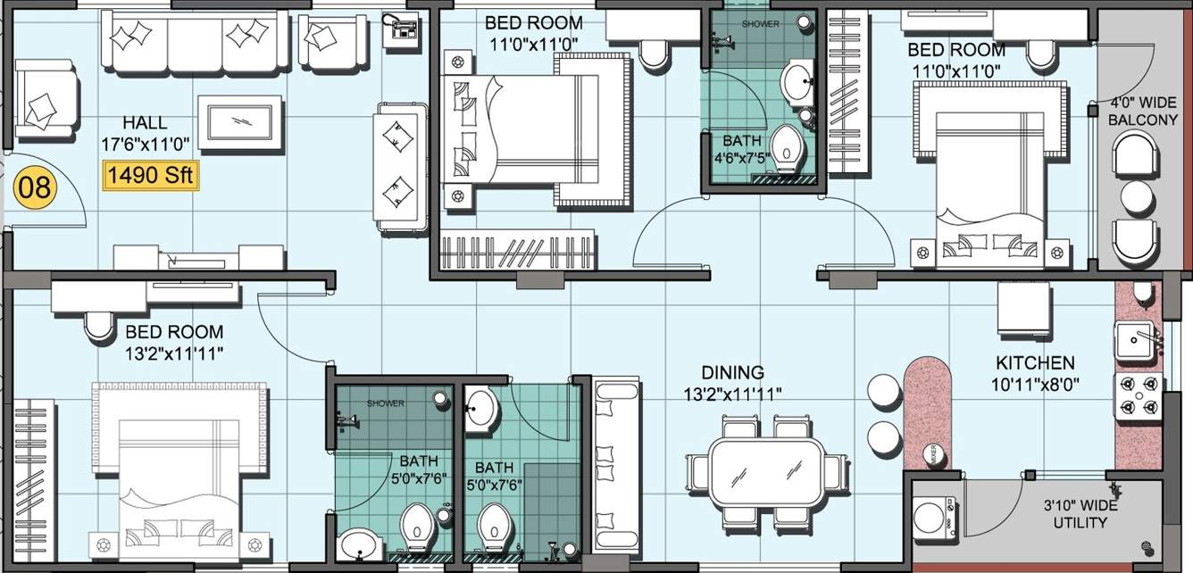 Shanta Chalet Meadows (3BHK+3T (1,490 sq ft) 1490 sq ft)