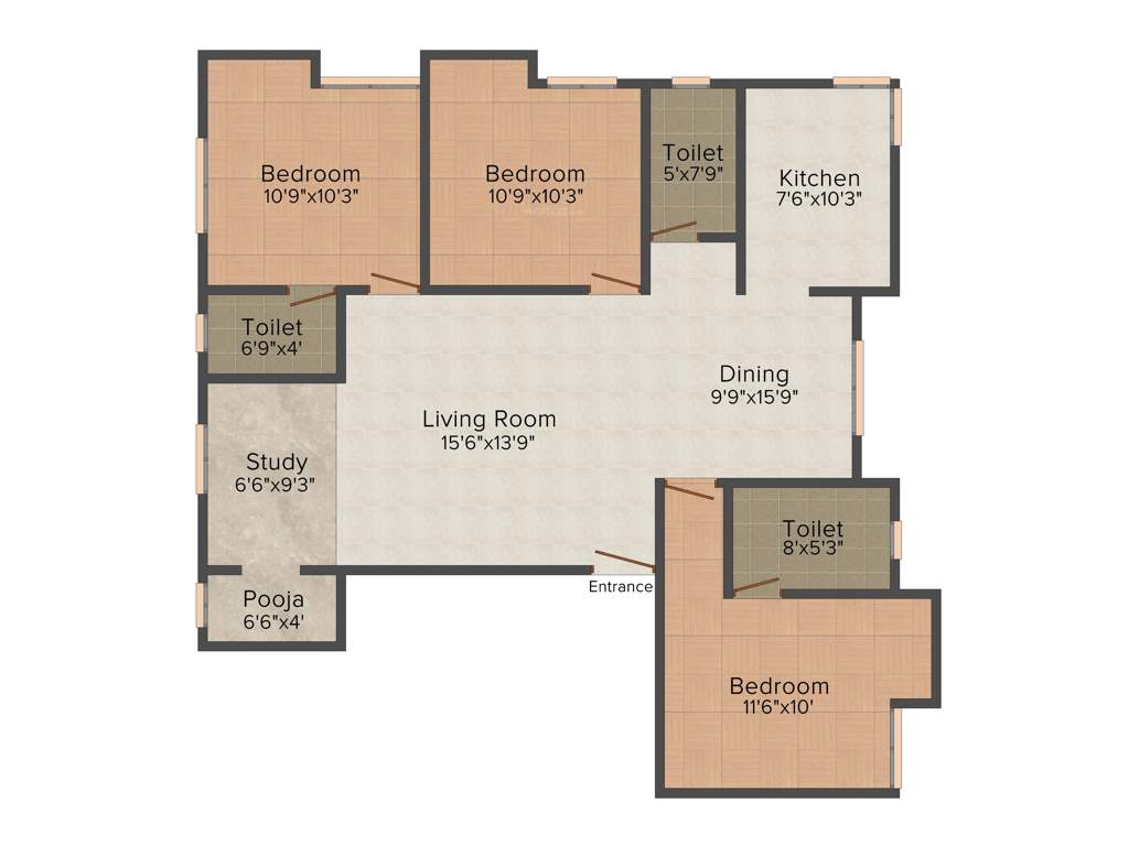 Aauxin Sarva (3BHK+3T (1,490 sq ft)   Study Room 1490 sq ft)