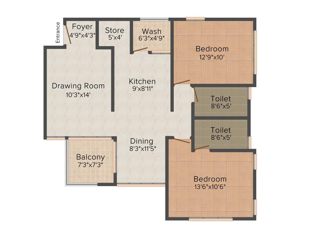 Tithi Satyamev Vista (2BHK+2T (1,395 sq ft) 1395 sq ft)