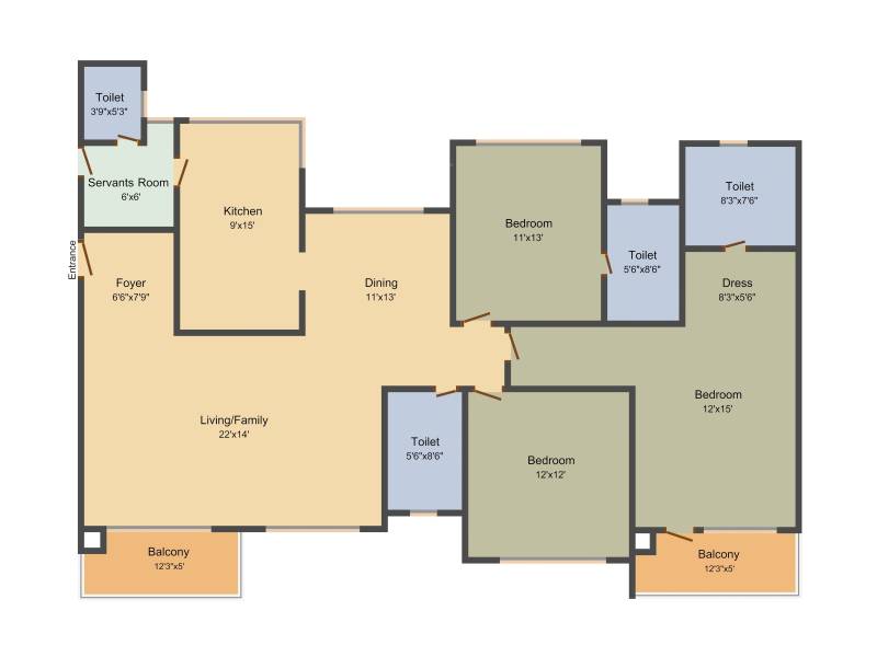 Prestige Lakeside Habitat (3BHK+4T (2,134 sq ft) + Servant Room 2134 sq ft)