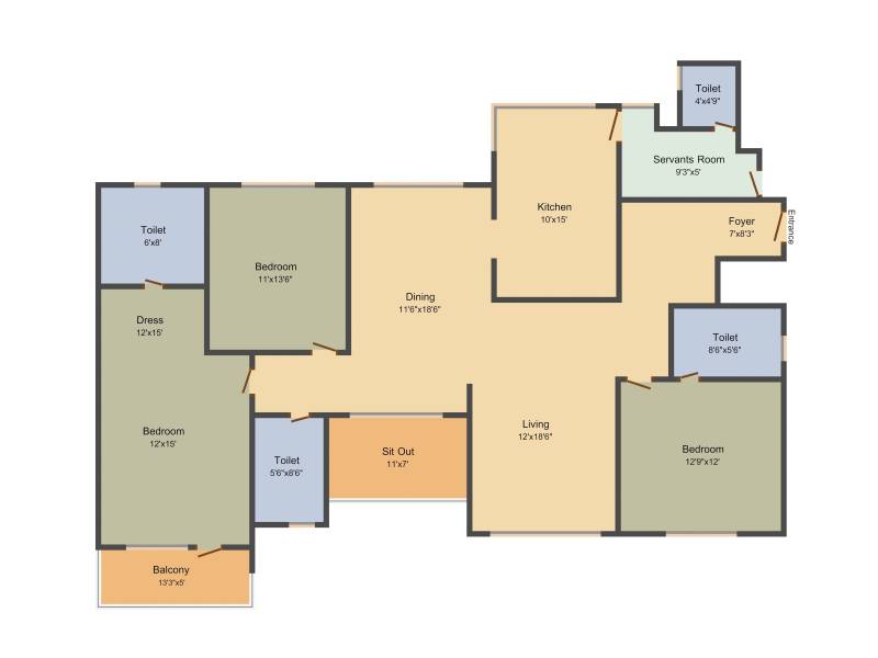 Prestige Lakeside Habitat (3BHK+3T (2,280 sq ft) + Servant Room 2280 sq ft)