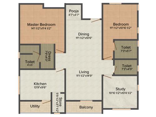 Hill County Hill County Apartment (2BHK+2T (1,680 sq ft)   Study Room 1680 sq ft)