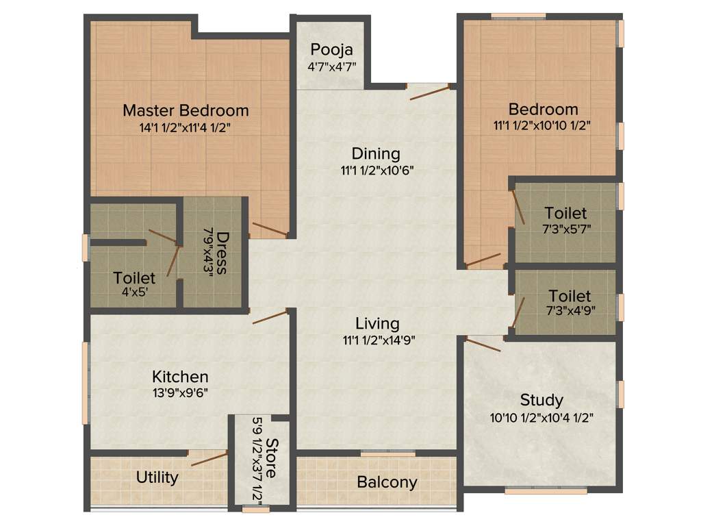Hill County Hill County Apartment (2BHK+2T (1,680 sq ft)   Study Room 1680 sq ft)