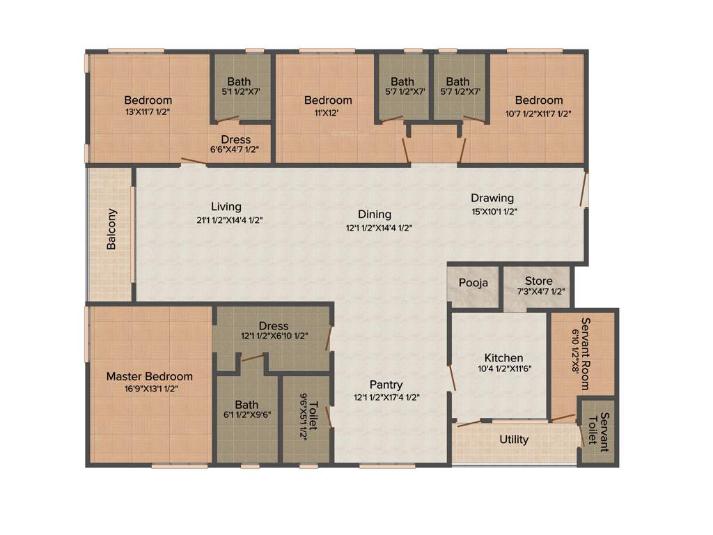 Hill County Hill County Apartment (4BHK+5T (3,230 sq ft)   Servant Room 3230 sq ft)