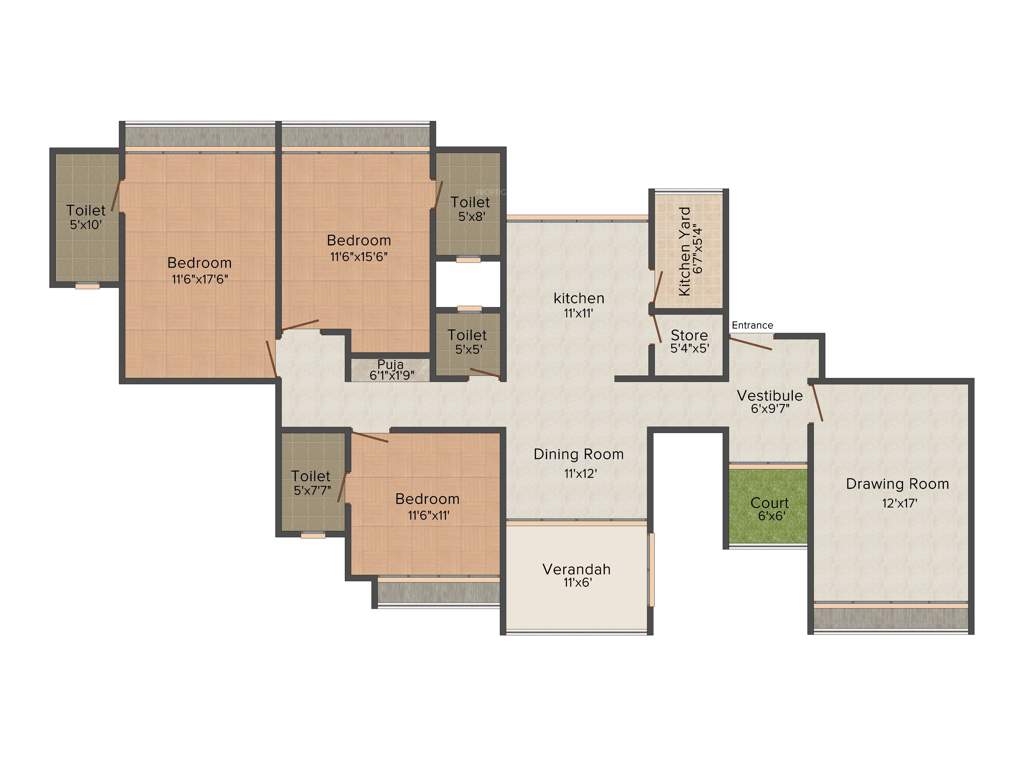 Gala Aura (3BHK+3T (2,350 sq ft) 2350 sq ft)