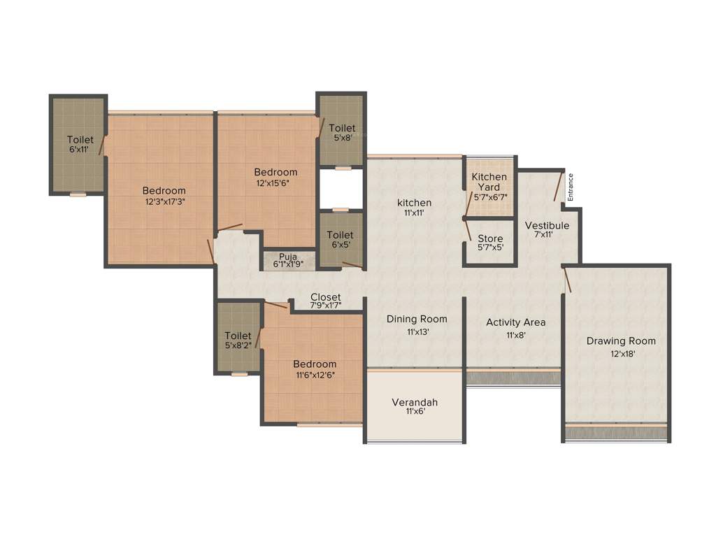 Gala Aura (3BHK+3T (2,700 sq ft) + Study Room 2700 sq ft)