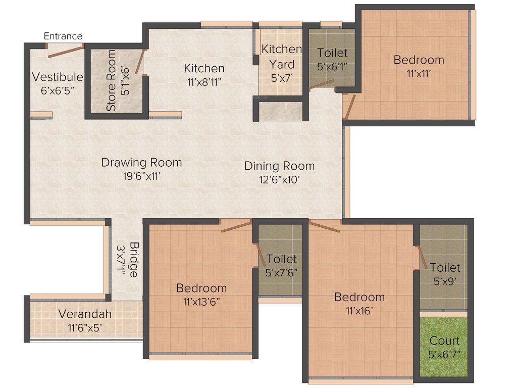 Gala Swing (3BHK+3T (1,860 sq ft)   Pooja Room 1860 sq ft)