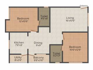 AR SM Signature (2BHK+2T (1,046 sq ft) 1046 sq ft)