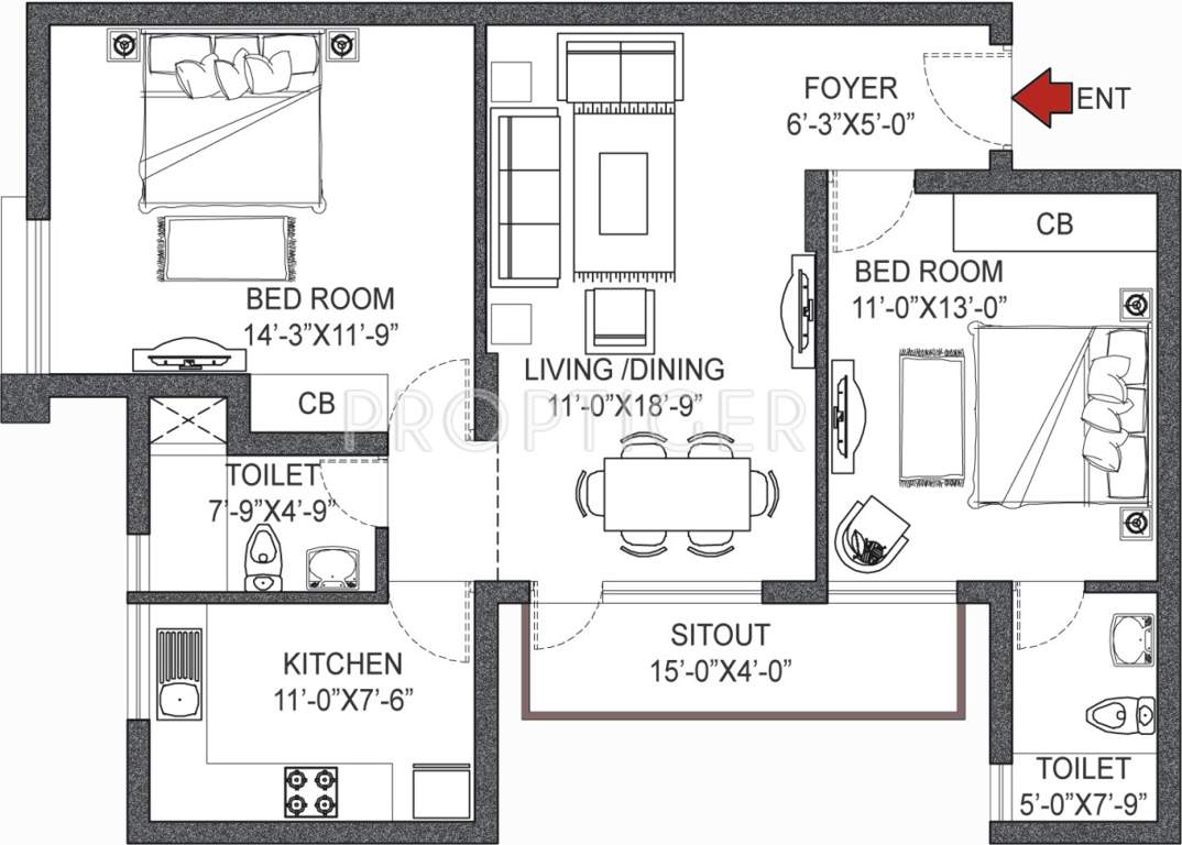 Vipul Pratham Apartments (2BHK+2T (1,255 sq ft) 1255 sq ft)