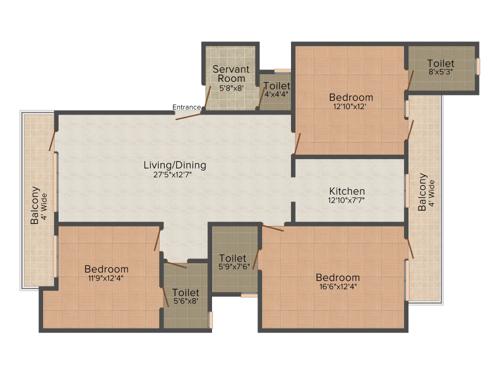 Omaxe Cassia (3BHK+3T (1,725 sq ft)   Servant Room 1725 sq ft)