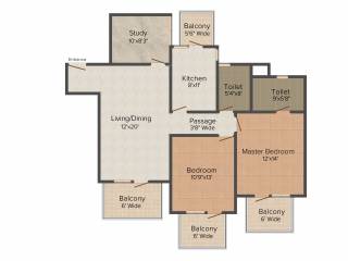 M3M Escala (2BHK+2T (1,600 sq ft) + Study Room 1600 sq ft)