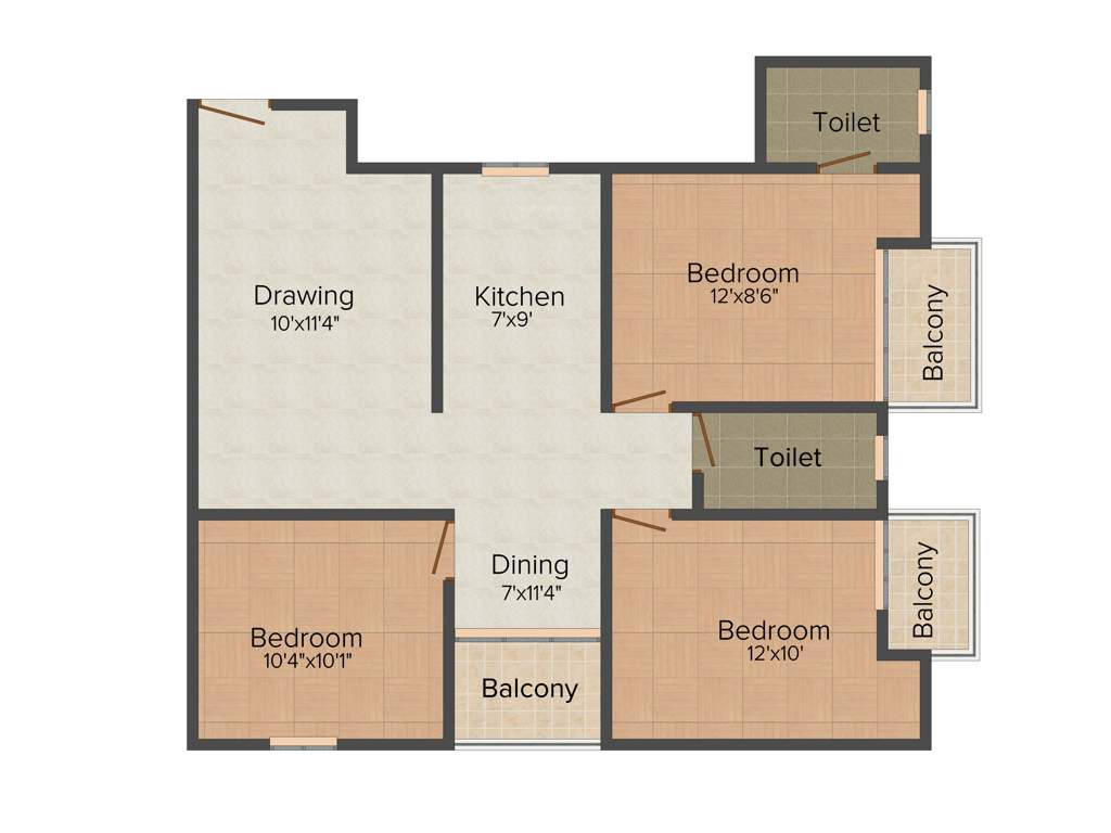 Aries Aries Green Homes (3BHK+2T (1,250 sq ft) 1250 sq ft)