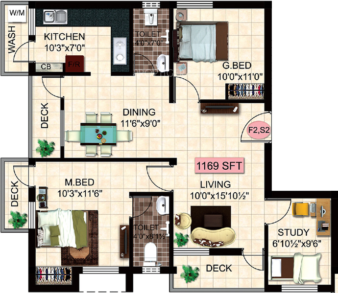 StepsStone Krita (2BHK+2T (1,169 sq ft) + Study Room 1169 sq ft)