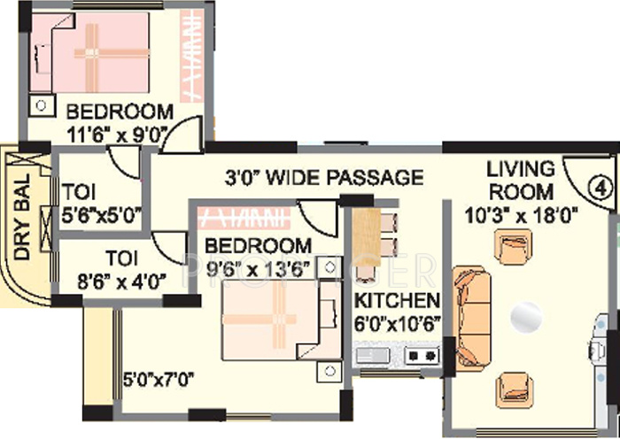 Garodia Mannat Towers (2BHK+2T (915 sq ft) 915 sq ft)