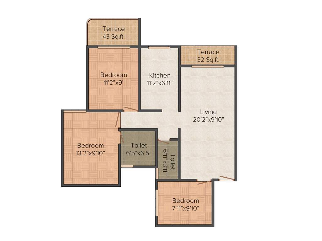 Ganga Ganga Ganesh (3BHK+3T (1,261 sq ft) 1261 sq ft)